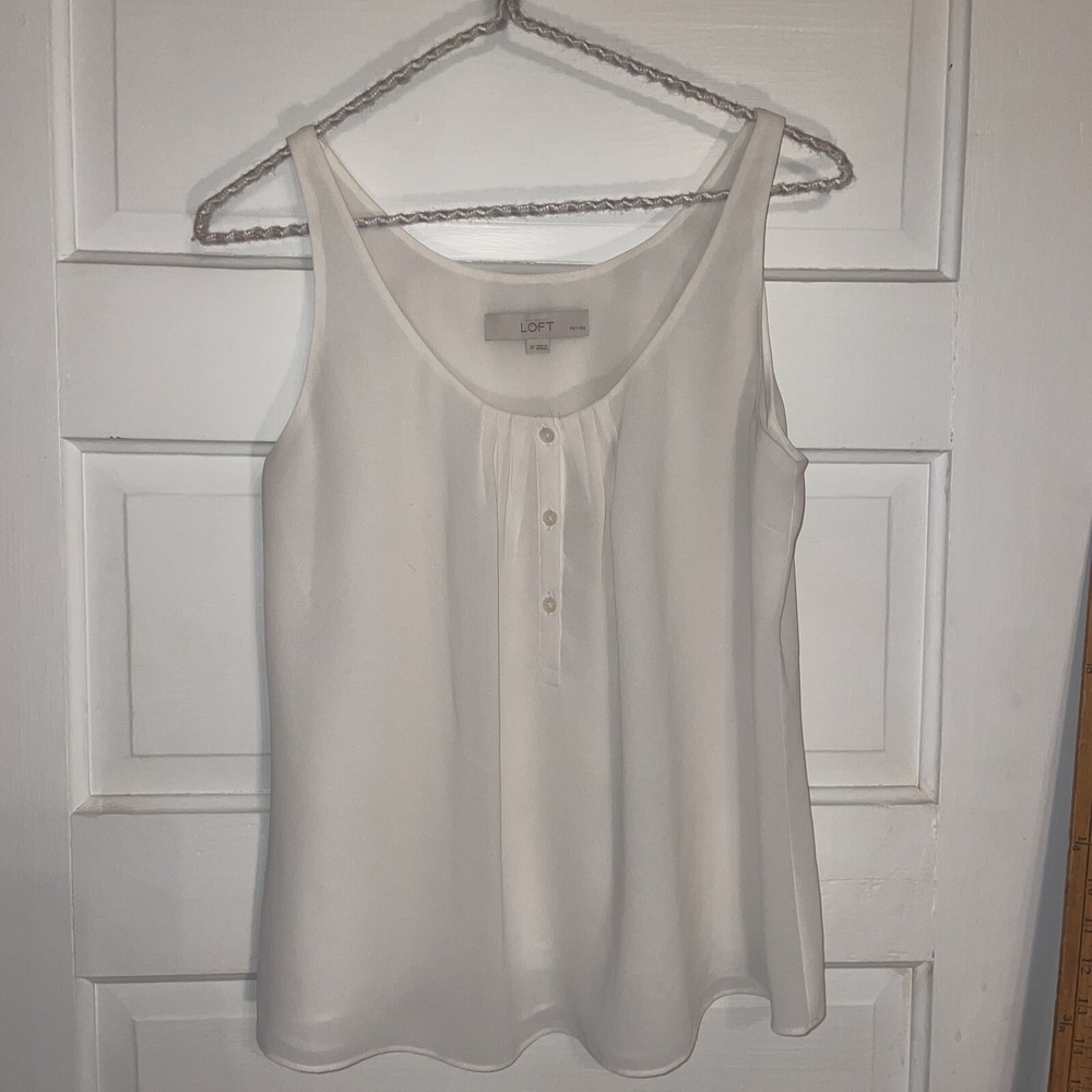 Ann Taylor Loft S/P White Polyester Tank Three Button Front, Double Layered